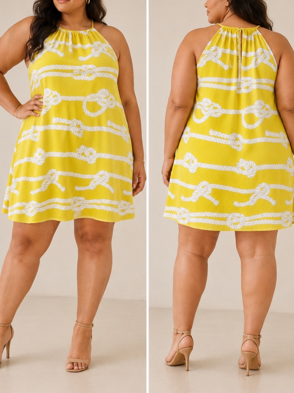 J. McLaughlin Maria Yellow Rope Print Halter Resort Catalina Cloth Mini Dress